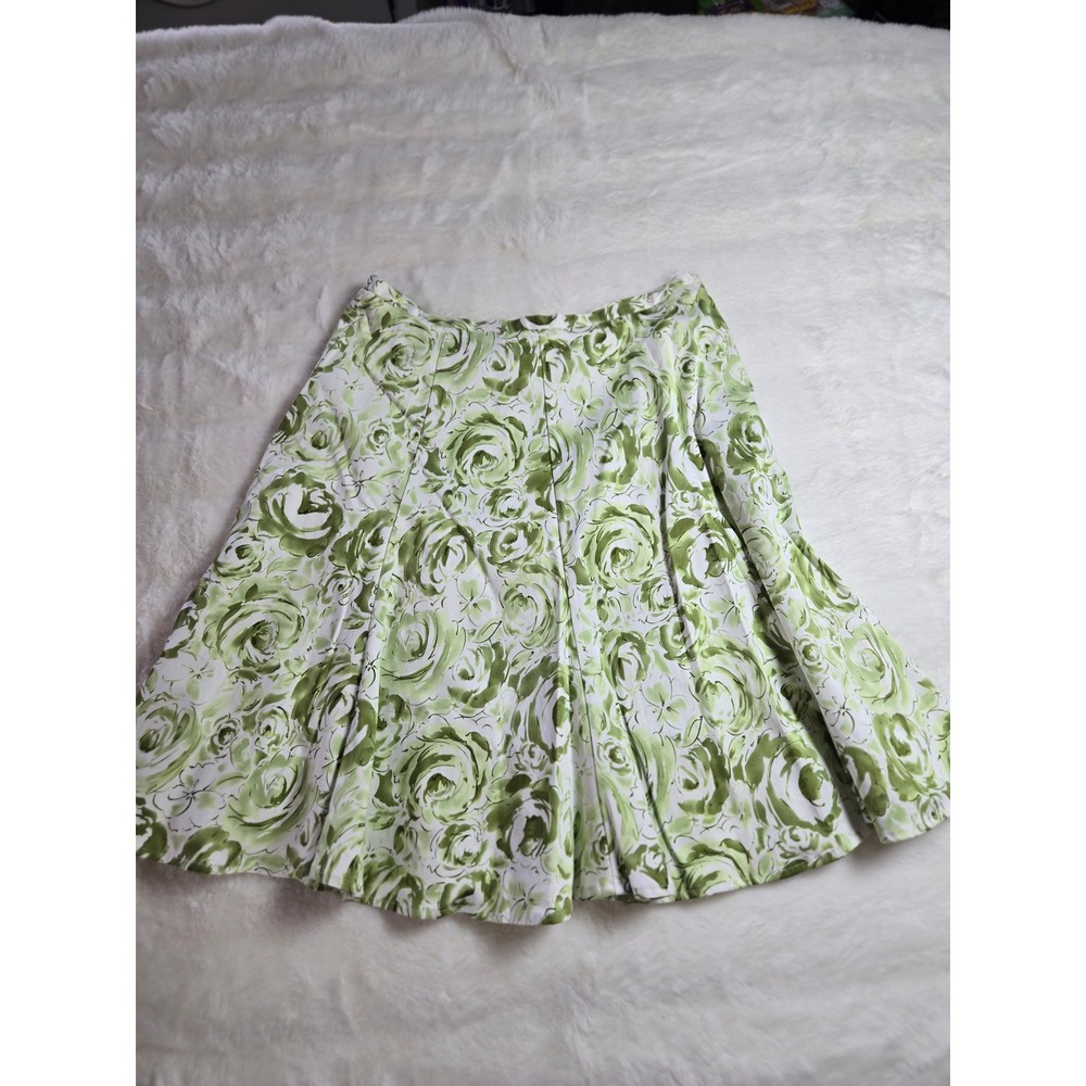 Y2K Retro Petite 12P Green White Rose Floral A-Line Skirt Cottagecore Garden